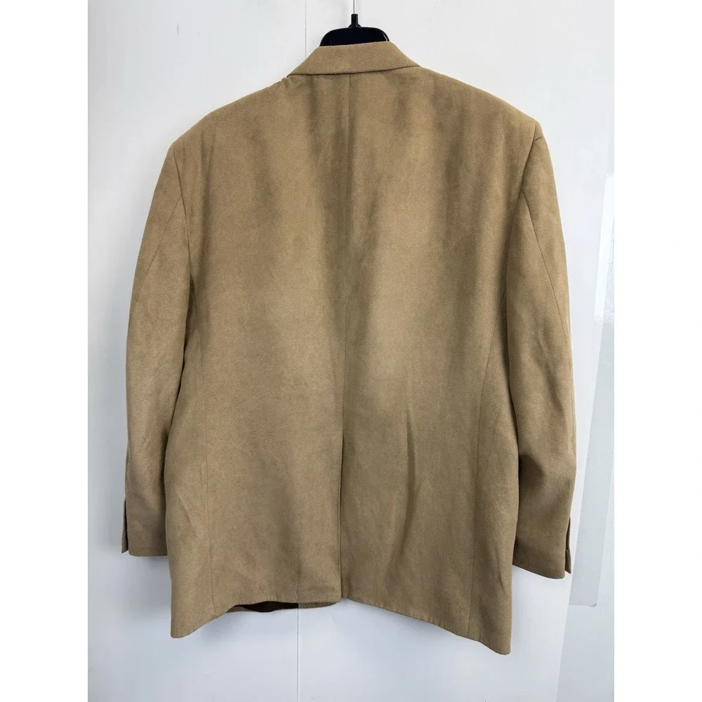 Stafford‎ Sport Coat Blazer Mens 44R Beige 3 Button Faux Suede Twill Suit Jacket